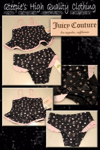 JUICY COUTURE - Blk Pink 2 pc - Fringe BABY Swimsuit BIKINI sz 3 / 6 Months *NEW - Picture 2 of 6
