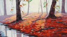 Landscape graham gercken painting fall puddle leaves Custom Gaming Mat Desk