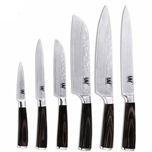 6pcs Knife Set Steel Kitchen Gyuto Laser Damascus Veins Stainless