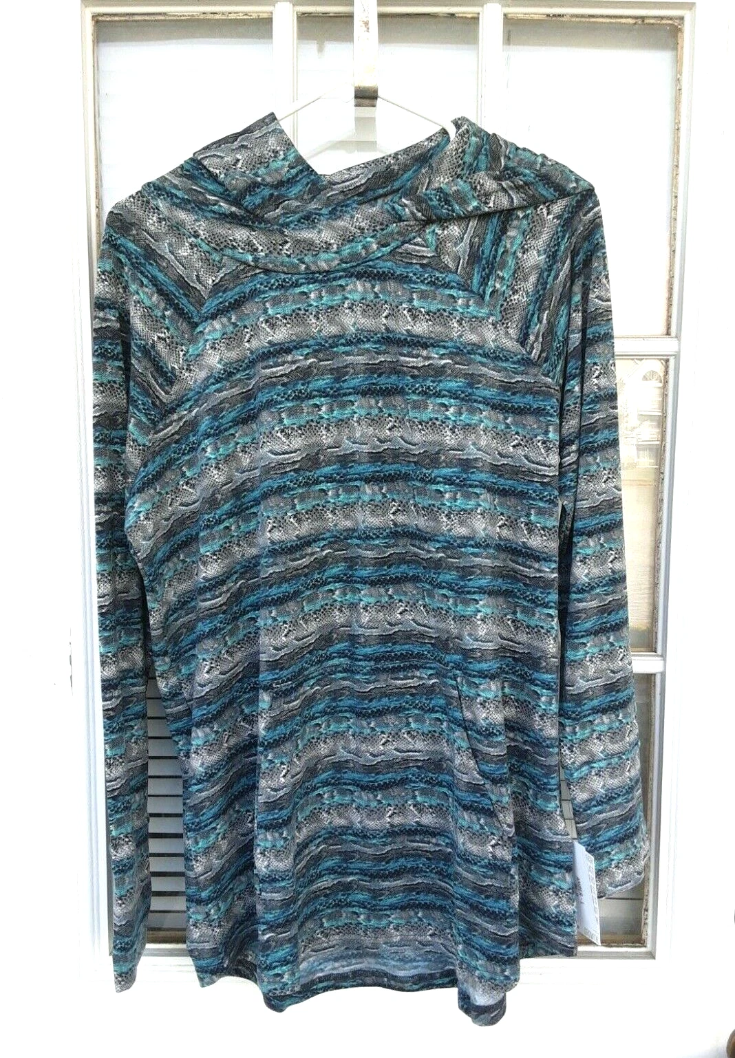 NWT Lularoe Amber Size L Large Snake Skin Print Hoodie Teal Blue