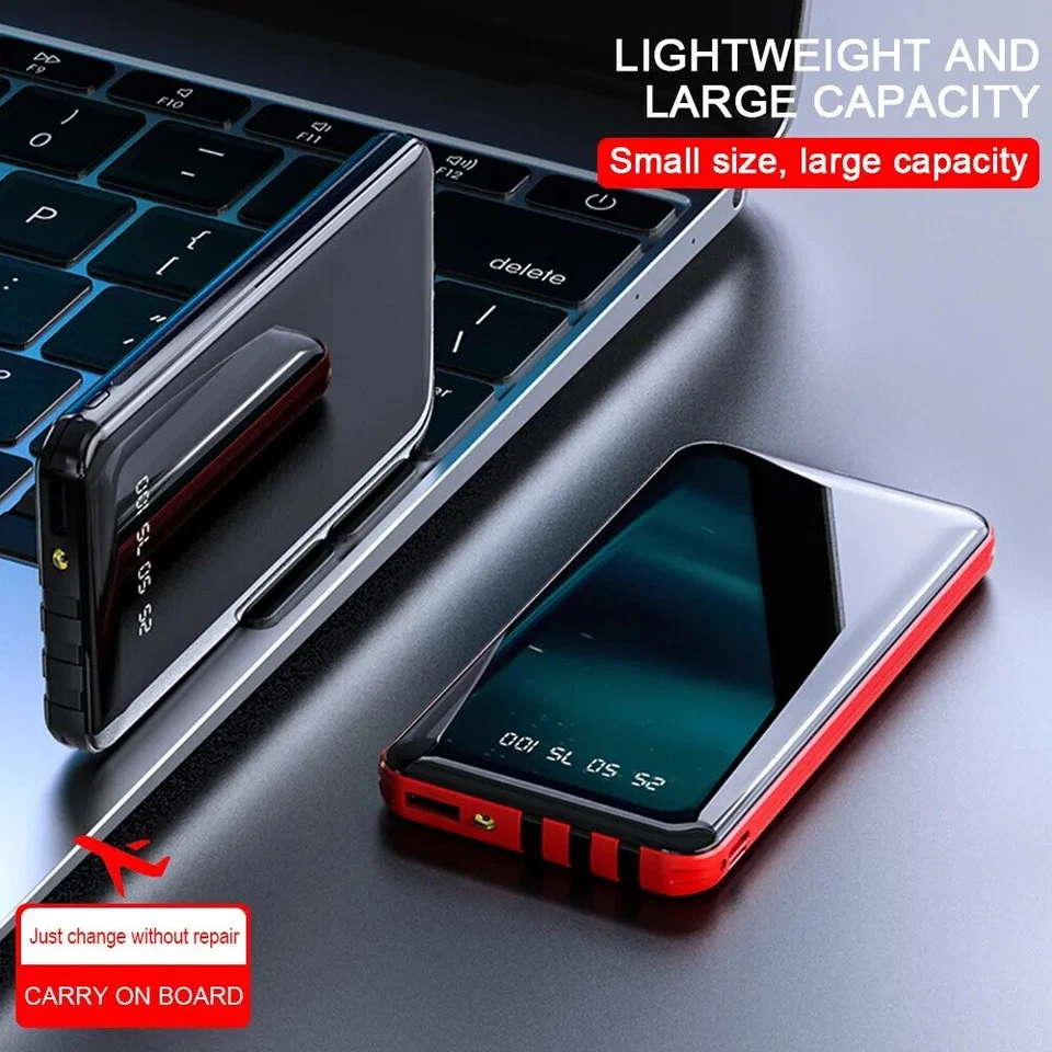 Portable Power Bank 20000mAh Fast Charging Battery with 4 Built in Cables Red - Image 3 of 4