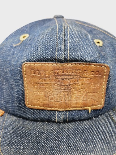 Vintage Levi Strauss Denim Hat Cap Leather Patch Orange Tab Strapback RARE - Picture 3 of 10