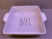 RAE DUNN Artisan Collection by Magenta Ceramic 9” Square 'BAKE' Pan White