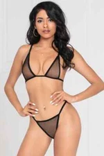New Womens Sexy Stretchy See Through Soft Netting 2 Piece Bralette and G string