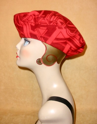 Bright Red Wool Beret w/ Art Deco Pattern Made in France by Normandy Beret - Picture 2 of 6