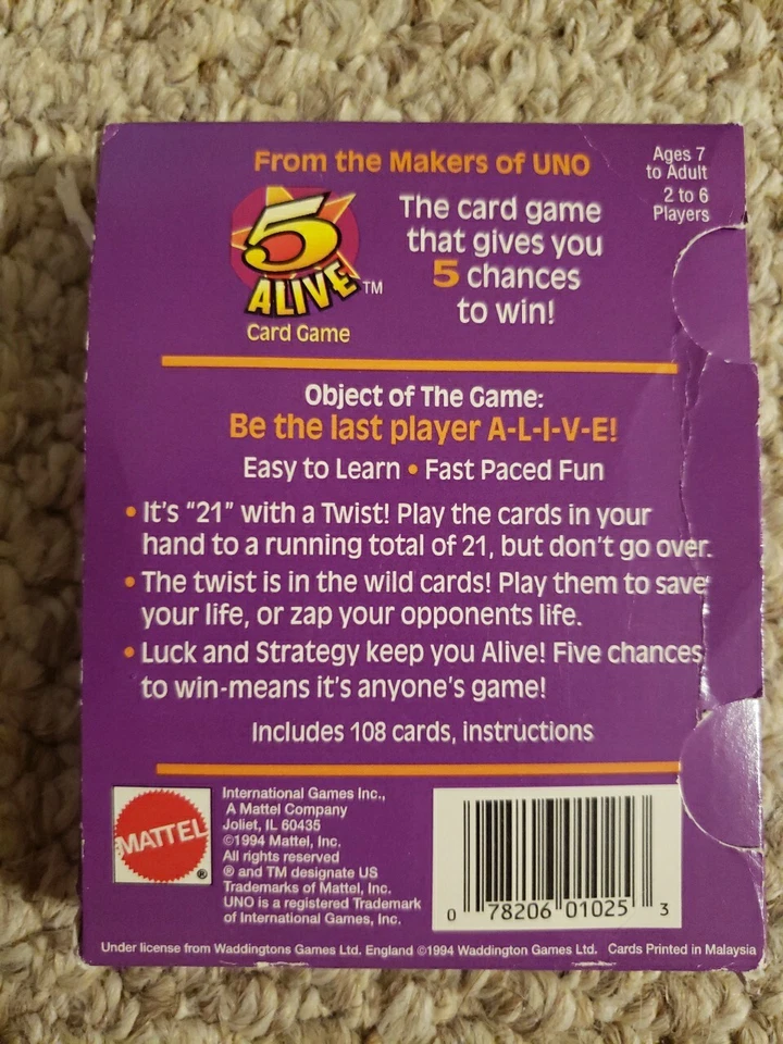5 Alive Card Game Vintage 1994 Mattel Five - Image 2 of 2