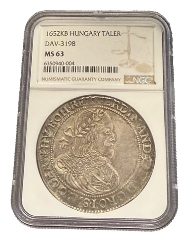 Hungary 1652 KB Silver Taler Thaler NGC MS63 DAV-3198