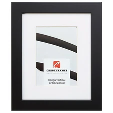 Craig Frames Bauhaus, Modern Satin Black Picture Frame With a Single White Mat