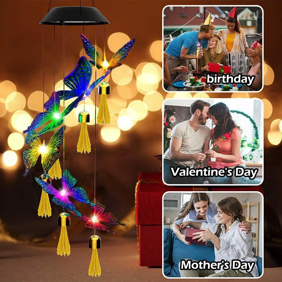 Wind Chimes Solar Powered LED Light Hanging Colour Changing Decor Outdoor Garden - image 2 of 4