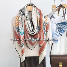 Sallys 70 Cashmere 30 Silk Wrap Scarf Leopard Print 2 Face Shawl 53" Cream