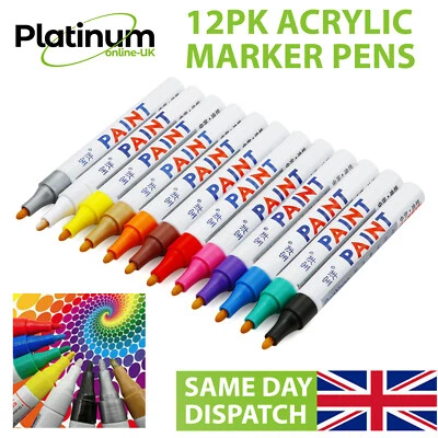 12Pc Acrylic Paint Marker Pen Set, Paint Pens for Rocks,Glass,Wood Plastic Stone