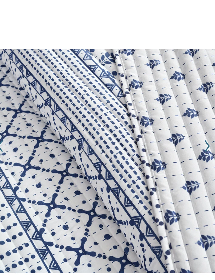 Nuevo Juego de 3 edredones y fundas exuberantes decoración Monique azul blanco patrón artístico completo/reina Foto 4 de 4