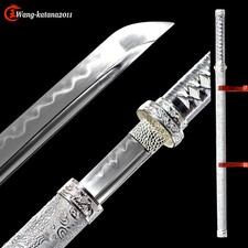 Espada Recta Katana Ninjato Arcilla Templada 1095 Afilada Toda Plata Dragón Ninja