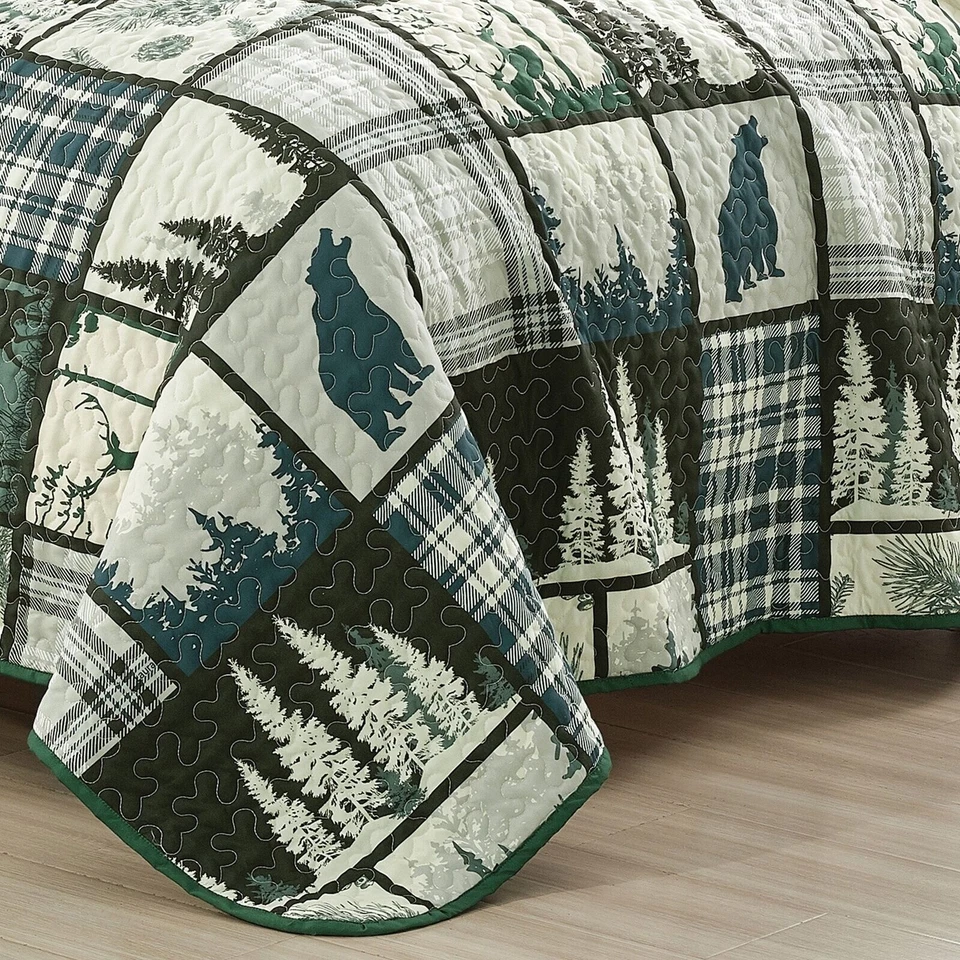 Juego de colcha edredón rústico de oso de campo Cabin Lodge de 3 piezas Foto 2 de 4