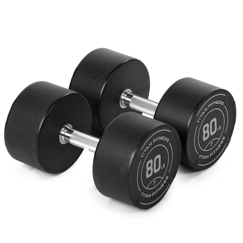 Titan Fitness 80 LB Set Round Urethane Dumbbells, Medium