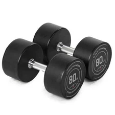 Titan Fitness 80 LB Set Round Urethane Dumbbells, Medium Volcano Knurling, 33mm