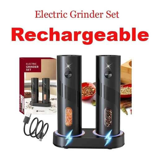 2pc New Electric Salt And Pepper Grinder Set, Rechargeable Salt And Pepper Mill