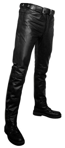 Leather Pants Men Pant Trousers Slim Biker Fit Men's Jeans Style Real Black 42 - Picture 2 of 4