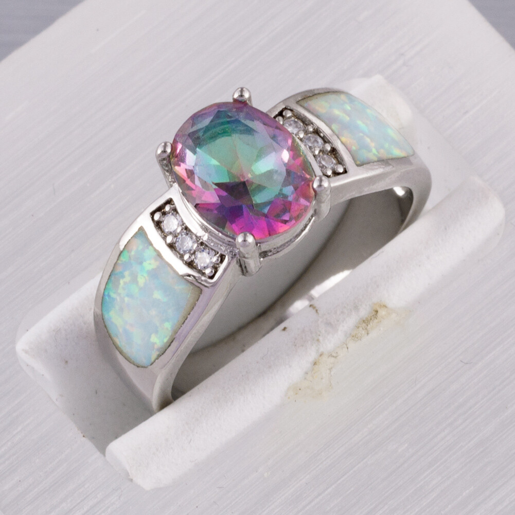Gemstone Mystic Topaz And Opal Ring 7x9 Oval Rainbow Mystic