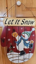 Wood Painted "Let It Snow" Snowman  Mitten Cutout 18x13" Cute!  * Read Details*