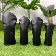 Premium Pure Black Golf Club Head PU Covers Driver Woods Hybrid UT Head Cover US