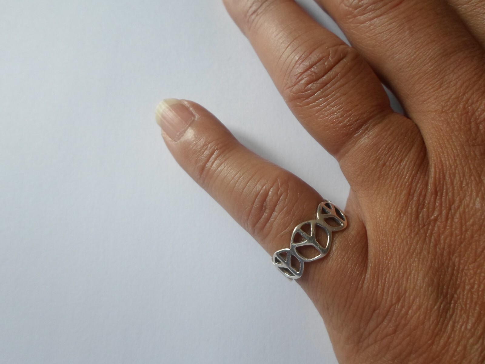 solid silver ring, openwork peace and love symbol… - image 2