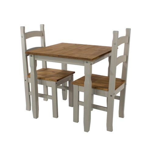 Premium Corona Grey Solid Pine Mexican Style Square Dining Table & 2 Chairs Set - Picture 2 of 5
