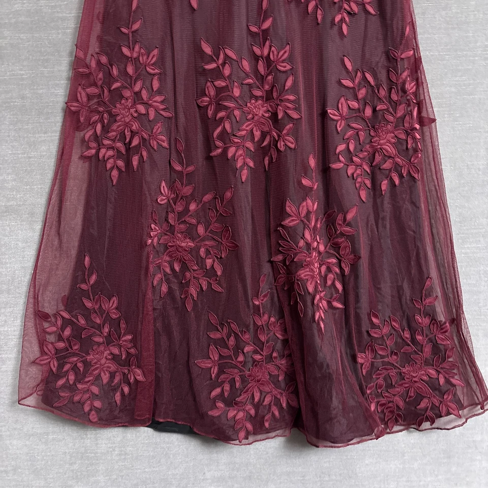 Falda Vintage Chetta B 14 Borgoña Maxi Tul Floral Noche Formal Vacaciones Encaje Foto 4 de 4