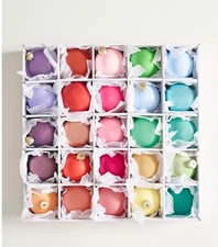 Anthropologie Glass Good Cheer Bauble Christmas Midi Ornaments Set/25 Rainbow