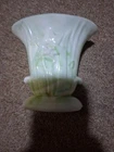 VTG Akro Agate Green Swirl Lily Slag Milk Glass Vase USA 4.25" x 5”