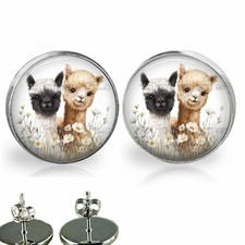 Watercolor Print Farm Animals Alpacas Girls Stud Earrings Fashion Jewelry Gifts