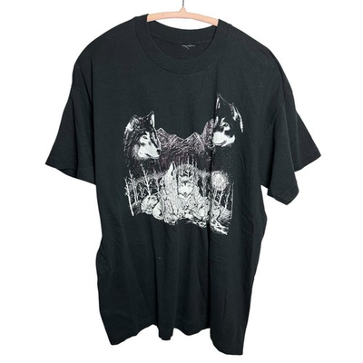 #ad Wolf Nature Single Stitch Graphic Southwest Vintage 90s T Shirt Tee Black XL $19.99