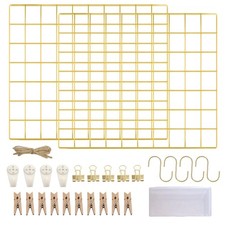 LOYONAL Gold Mesh Grid Panel Set of 2, Metal 42.01 x 30.99 centimeters, gold