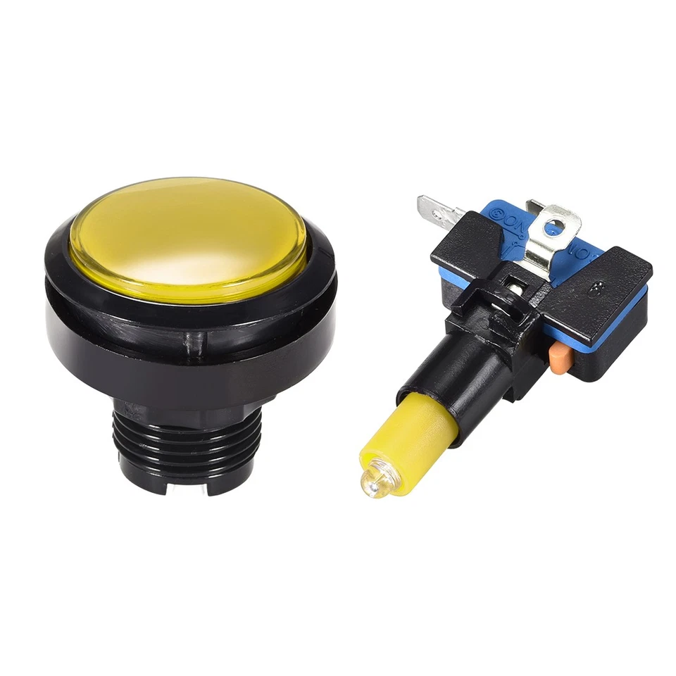 Game Push Button 46mm Round 12V LED Illuminated Push Button Switch Yellow 2pcs - Image 2 of 3