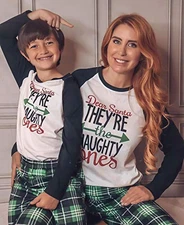 IFFEI Matching Family Pajamas Sets Christmas PJ's Letter Print Top and Plaid