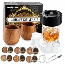 Upgrade Electric Whiskey Smoker Kit with 2 Wooden Bourbon Glasses, 6 Flavors 
