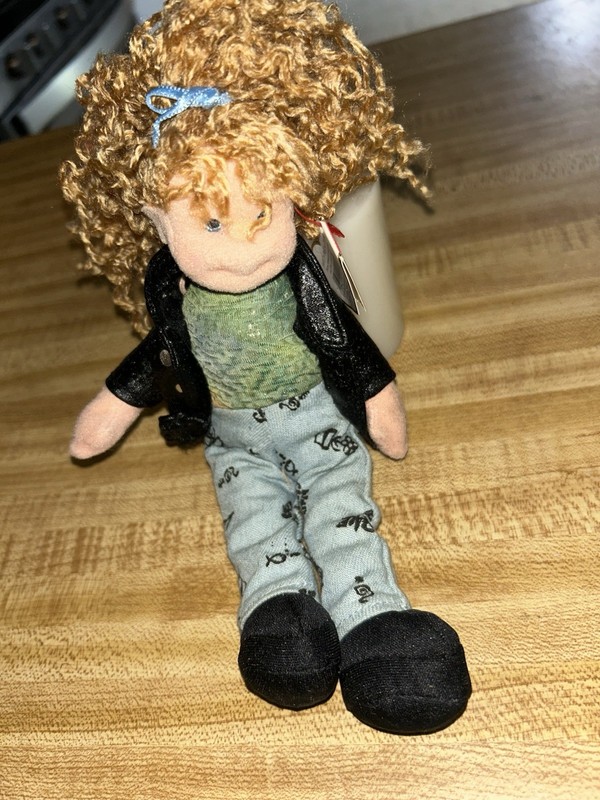 Ty Beanie Kids Jessi Plush Doll Curly Hair Blue Bow Retired 1999 MPN 4294