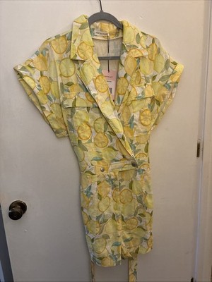 Avec Les Filles Women's Lemon Print Short Linen Jumpsuit Size 10