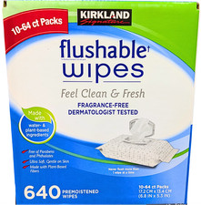 Kirkland Signature Premoistened Flushable Wipes Fragrance Free 640 Ct EXP 07/27