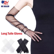 Long Tulle Full Finger Gloves Opera Wedding Bridal Mittens Evening Prom Costume
