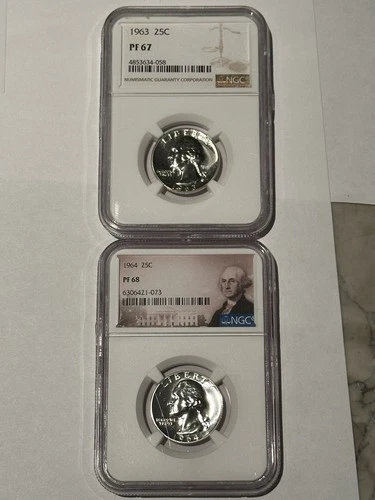 LOT OF (2) 1963 PROOF WASHINGTON QUARTER - NGC PF-67 & 1964 QUARTER PR68 WHITE