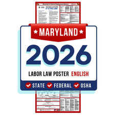 Maryland State and Federal Labor Law Poster 2026 - Non-Laminated Paper