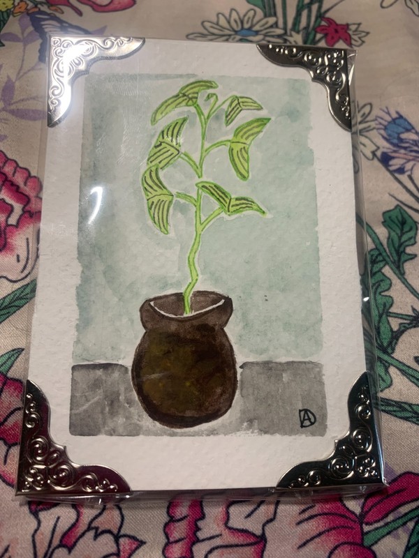 aceos original watercolor painting butterfly plant, 4 X 2.5 inches