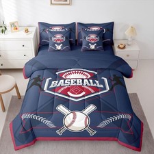 7-Pcs Baseball Bedding Set for Boys, Full Size Comforter Set with Sheets and ...