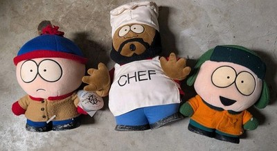 Vintage Original South Park Kyle, Cartman & Chef Soft Plush Toy 1998
