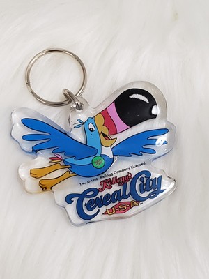 Vintage 1998 Kellogg's Cereal City Toucan Sam Keychain Key Ring Advertising 90s