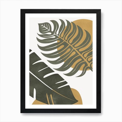 Boho Blätter warme Farben 3 Kunstdruck gerahmt Wandbild Poster Leinwanddruck Bild