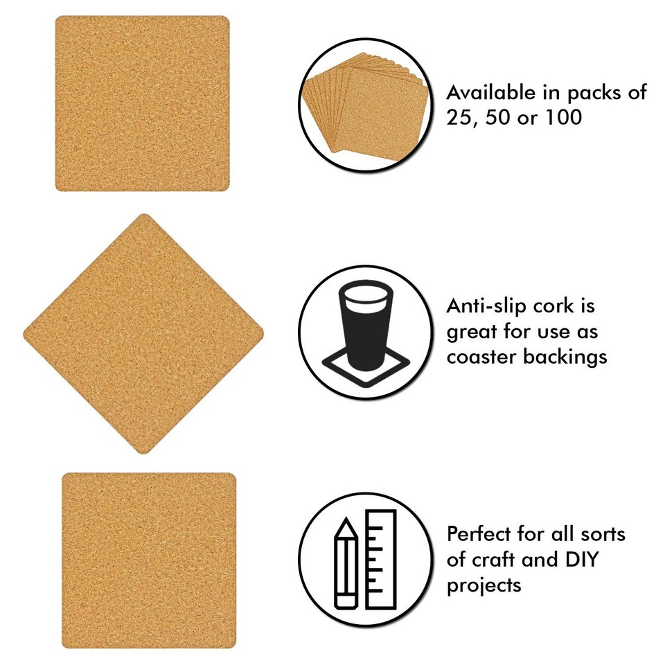 100 Pack Self-Adhesive Cork Squares 4 x 4 Inches Cork Backing Sheets ...