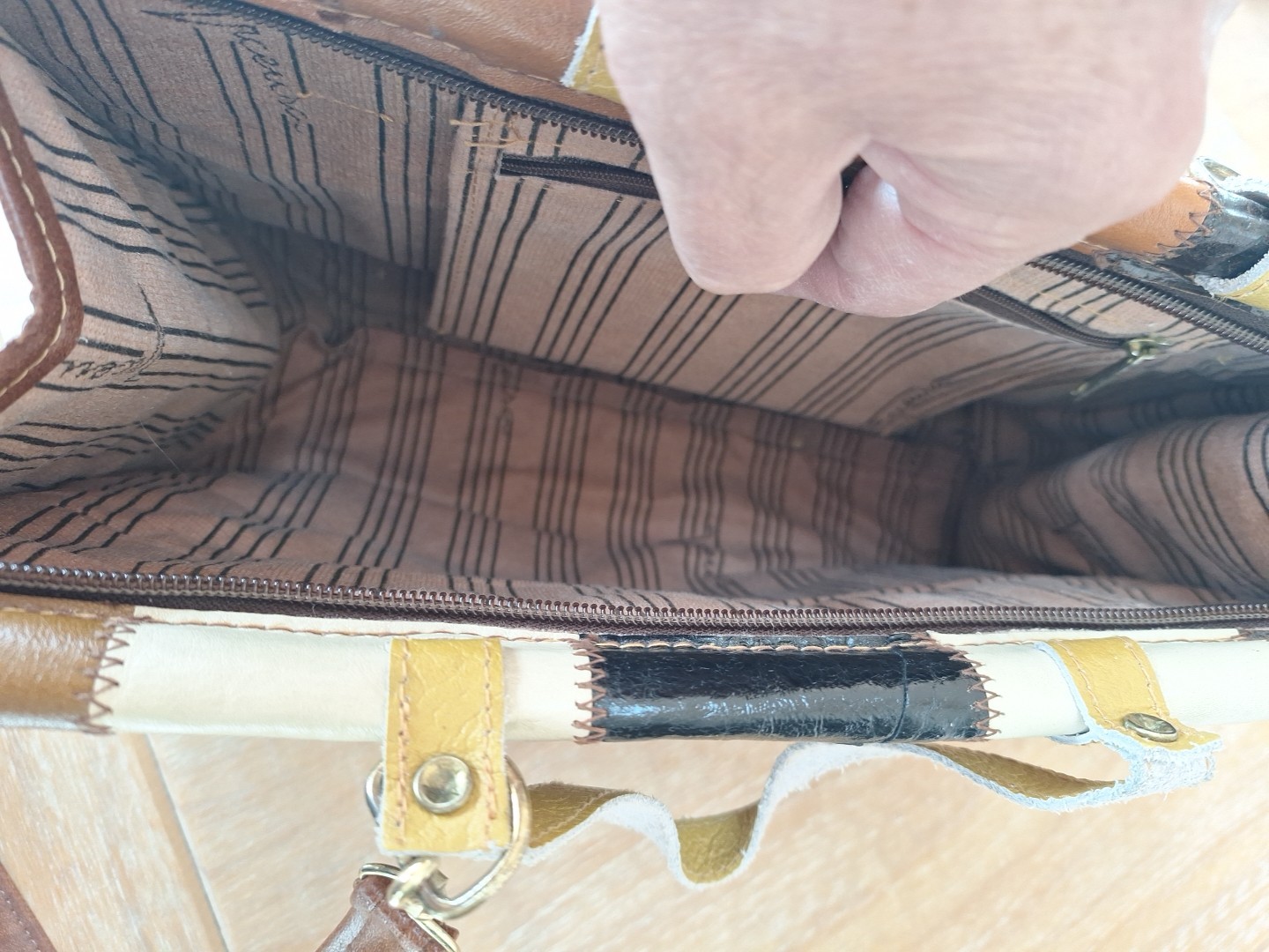 Vintage Multicolour Real Leather Patchwork Lined … - image 8