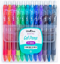 Gel Pens  12 Count, Fine Point Tip 0.5mm , Assorted Rainbow Colors, Retractabl